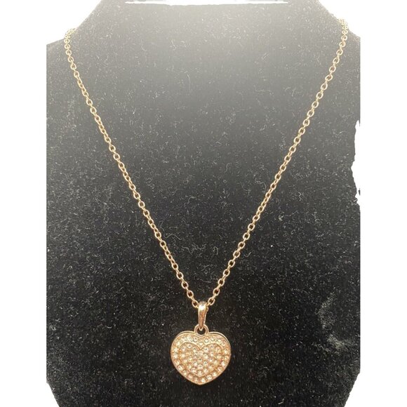Unbranded Jewelry - Pave Rhinestone Heart Necklace Pendant Gold Tone  Reversible Cable Chain 17 + 3"